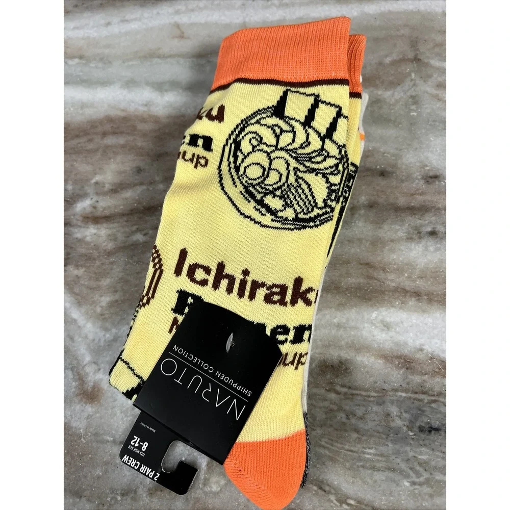 Naruto Shippuden Collection Ramen Noodle‎ Soup Crew Socks (2 Pair) Sz 8-12